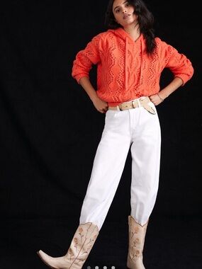 Pilcro Cable-Knit Hoodie - Orange, Medium - from Anthropologie